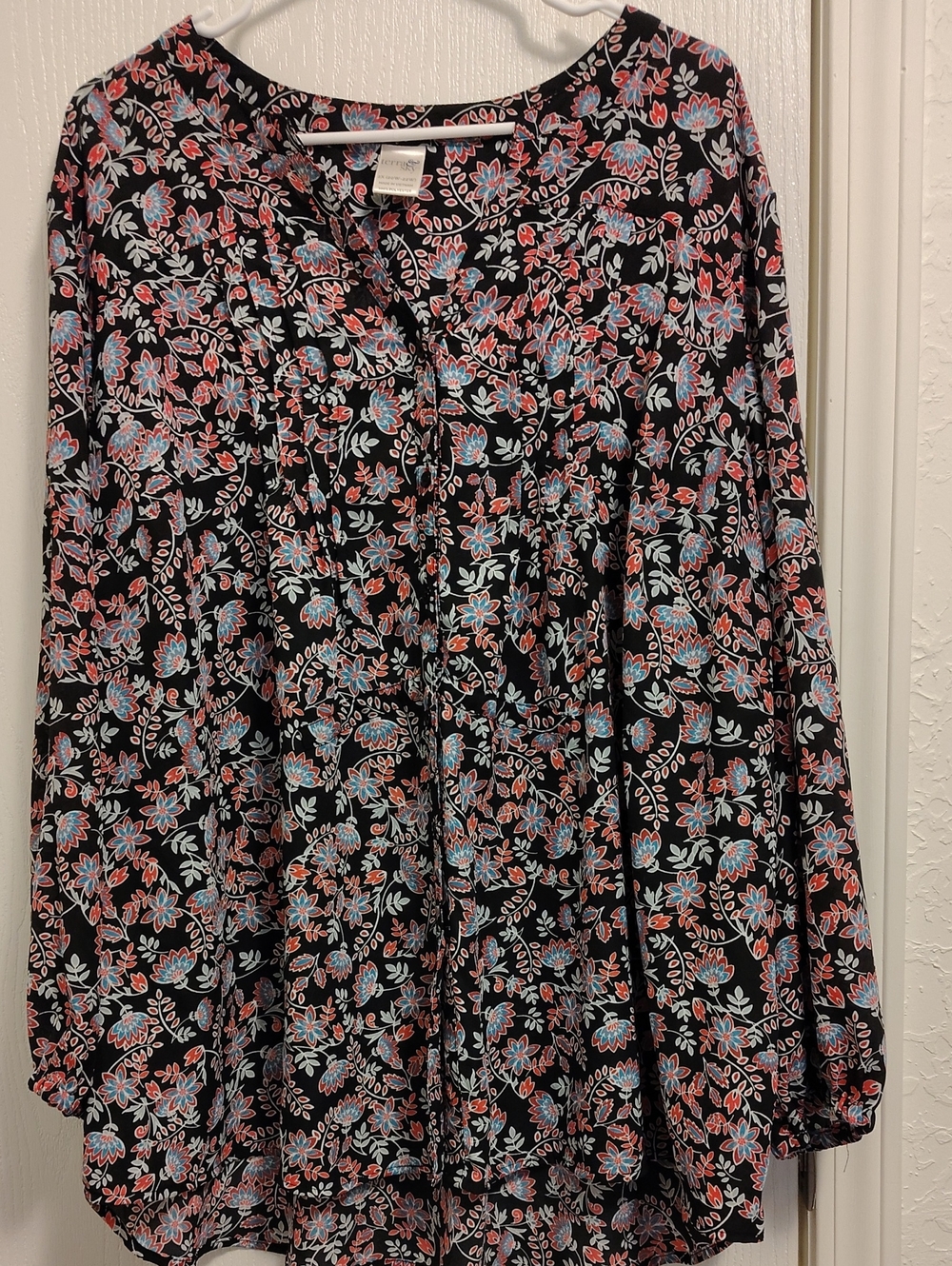 Terra & Sky Black Blouse with Pink and Blue Floral Print